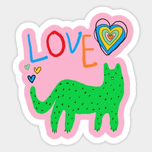 love cat green Sticker